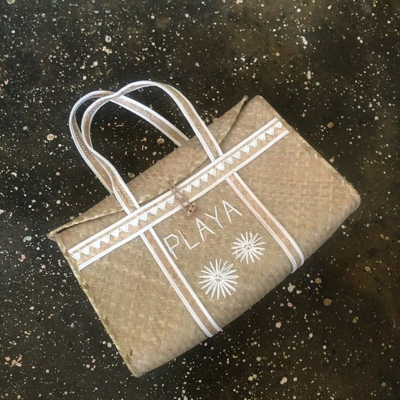 AMUSE SOCIETY Palm Woven Basket Bag Natural Straw Beach - Picture 9 of 13